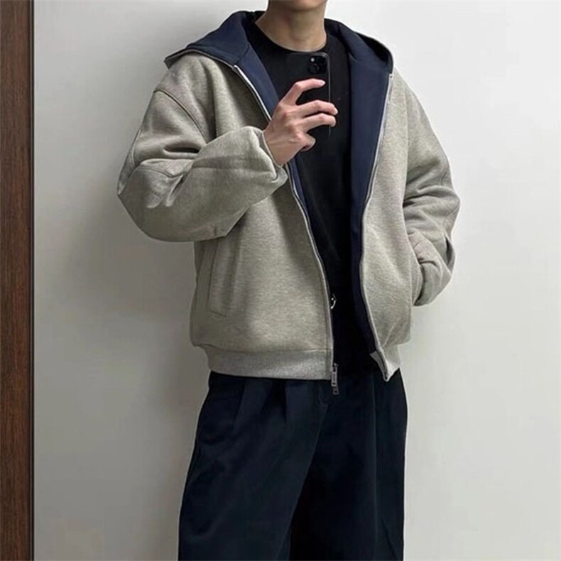 抖音得物高品质二开26春装美式重磅宽松结构双面连帽卫衣外套W68,女装短外套,电商A486-1