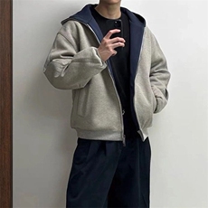 抖音得物高品质二开26春装美式重磅宽松结构双面连帽卫衣外套W68，女装短外套，电商A486-1
