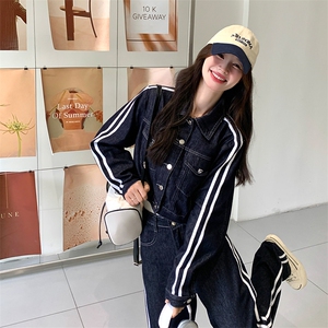 韩版设计感短款牛仔上衣套装女2025春秋季新款显瘦直筒长裤两件套图片