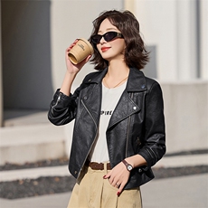 短款小皮衣外套女士2025春秋新款气质休闲百搭西装领机车夹克上衣，女装皮衣，臻衣坊