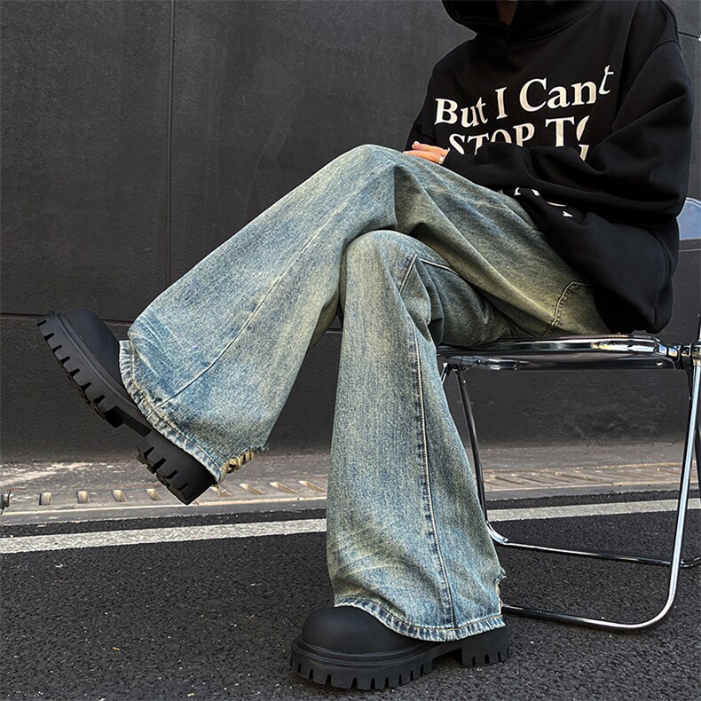 美式高街vibe重工艺做旧水洗hiphop喇叭牛仔裤货号K2402P60,男装牛仔裤,电商A063