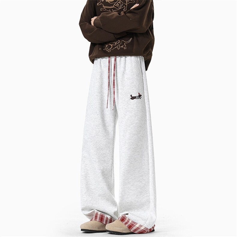 2026春季美式320g华棉腊肠狗刺绣格子拼接休闲卫裤K6703特P30控65，男装休闲裤，电商A001
