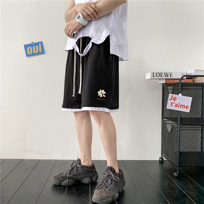 LK32059-P30小雏菊假两件运动短裤男大码五分裤男沙滩裤男港风,男装休闲裤,电商A040A