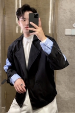 春秋新款拼接条纹假两件短款夹克男时尚设计感外套JK9002-特80，男装夹克，电商B267