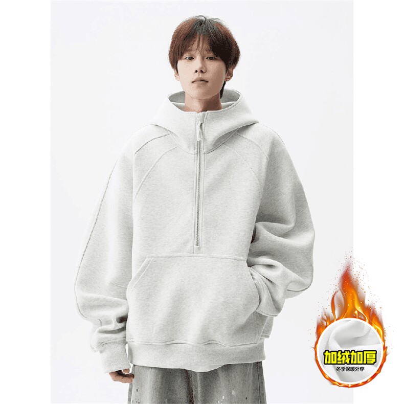 480G重磅加绒硬挺boxy男女秋冬美式高街结构半拉链卫衣开衫厚外套，女装短外套，电商A486-1