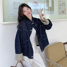 条纹拼接牛仔外套女春秋2025新款爆款小个子美式复古夹克上衣超火，女装短外套，2C090