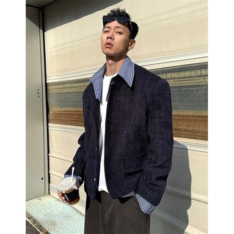 秋季韩系假两件拼接翻领小香风外套宽松休闲短款夹克男JW426,男装夹克,星座1116A（原606A-3）