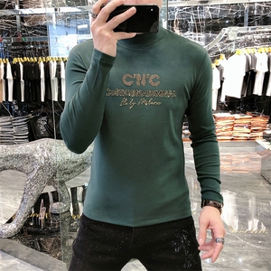 22新款秋冬潮牌男简欧大码圆领双面德绒打底衫长袖A-802-P53图片