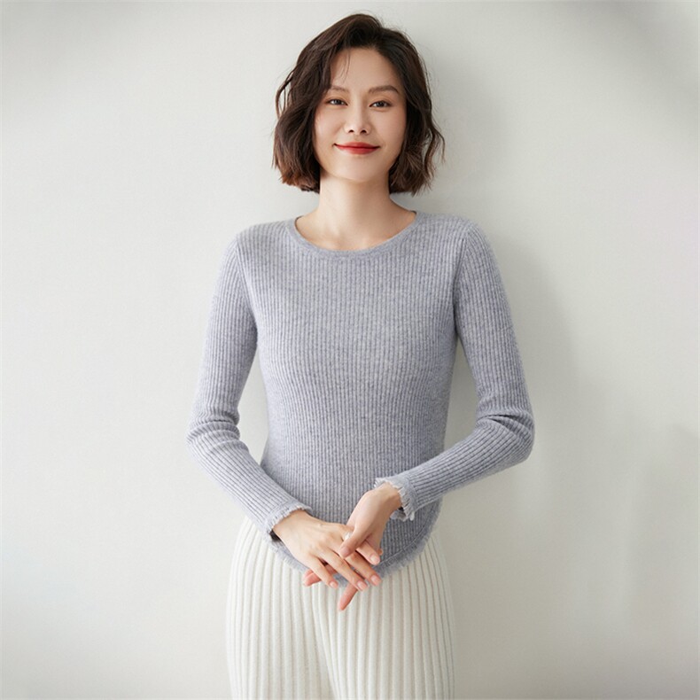 时尚流苏下摆圆领女士35%羊绒衫舒适保暖显瘦毛衣,女装羊绒衫,迎冬羊绒