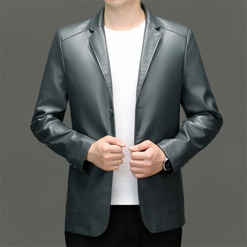 新款男士春秋季新款西装领机车服商务休闲皮衣夹克外套男装图片