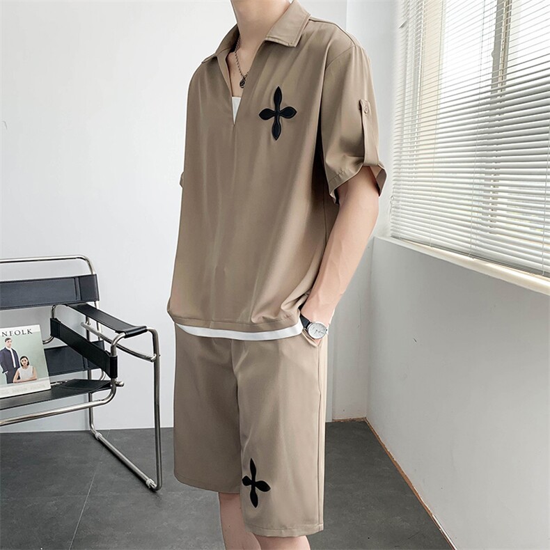 印花套装短袖短裤套装五分袖V领衬衫A328-2238-P90,男装牛仔裤,星座406
