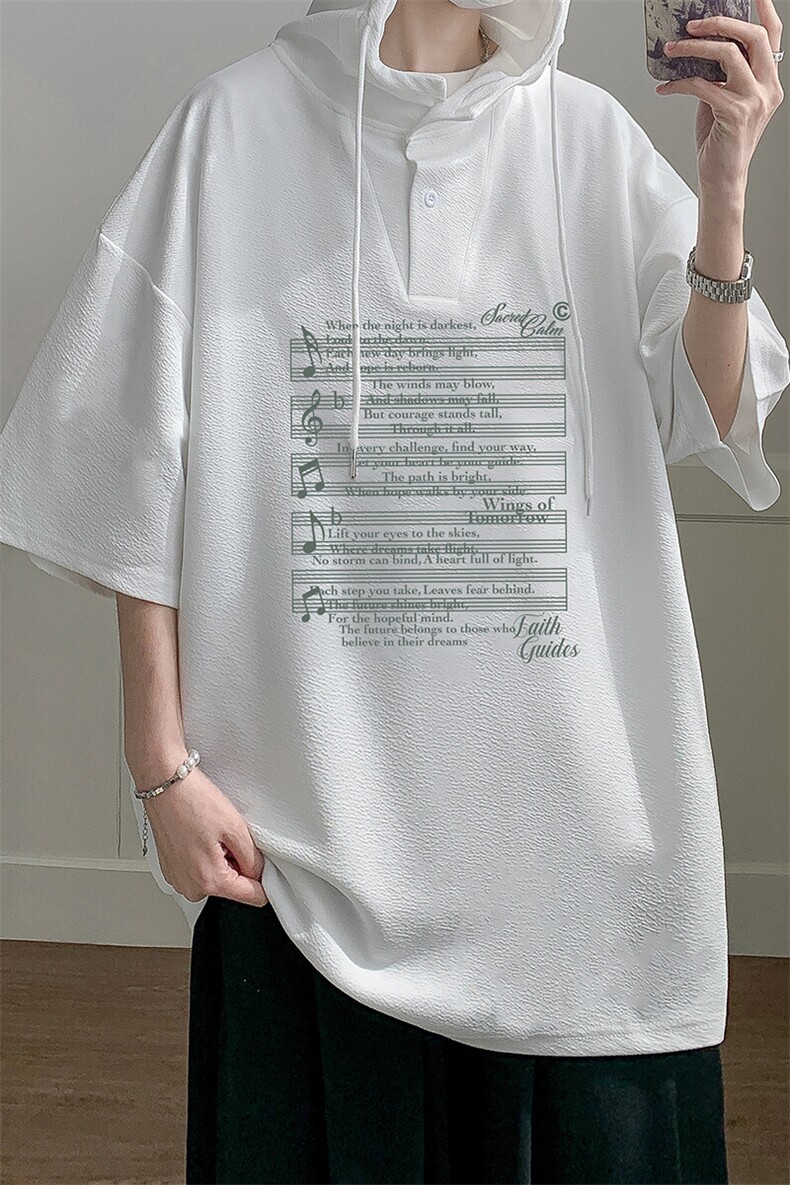 LD5428-P45连帽短袖t恤男大码胖子带帽五分袖中袖,男装T恤,电商A040