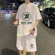 ！2023夏季新款男士华夫格短袖T恤套装青少年套装HTZ57P50，男装T恤，电商B220