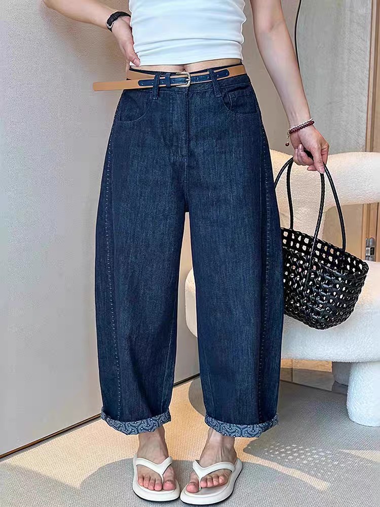 夏季新款高腰显瘦直筒牛仔裤复古百搭八分裤,女装休闲裤,湘姗