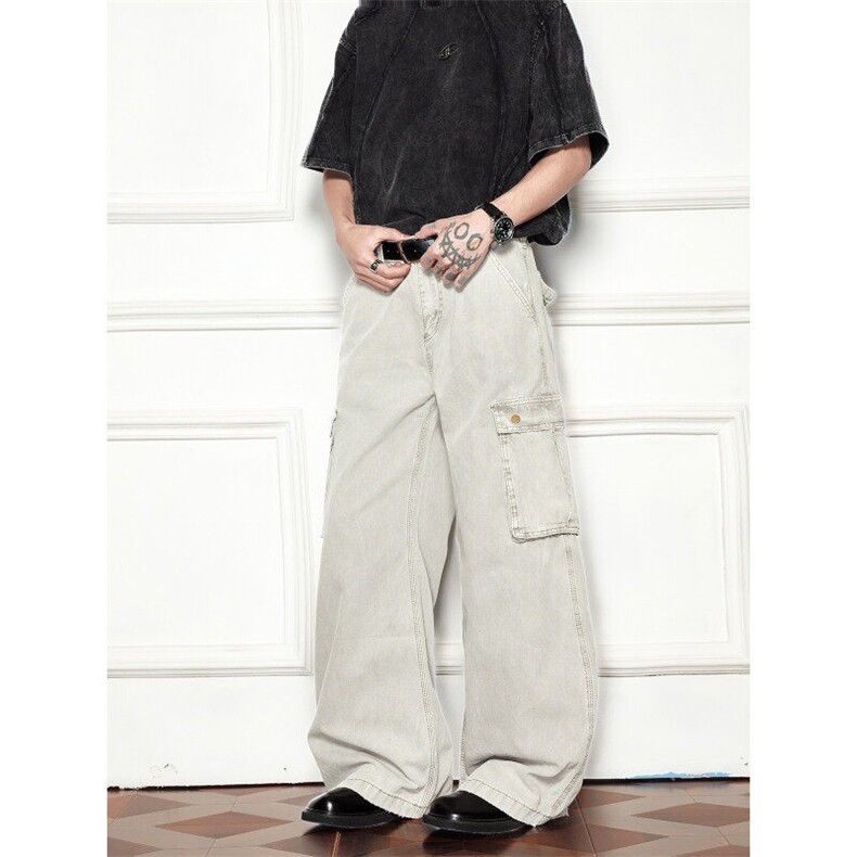 美式复古水洗做旧口袋工装裤潮百搭宽松直筒裤子，男装牛仔裤，星座410-6（原星座1304-1）