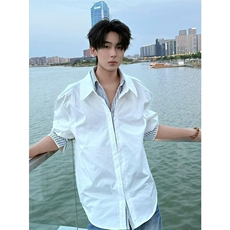JY620-P48美式白色条纹撞色假两件衬衫，男装衬衫，星座1501-3