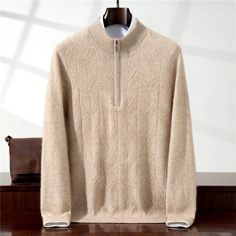 2025百搭时尚简约树杈纹半链羊绒衫，男装羊绒套衫，铂欧羊绒
