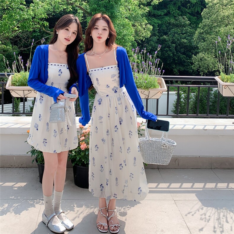 【度假风】吊带碎花连衣裙+防晒小开衫A231长P155k230短P150K225图片
