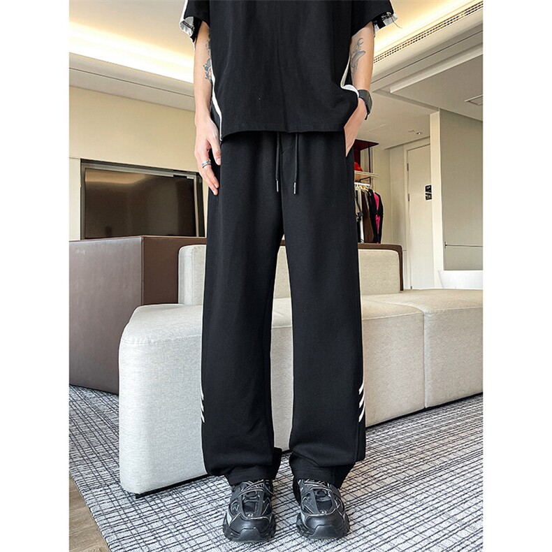 8XL-M重磅条纹运动卫裤特大码阔腿直筒长裤三条杠休闲裤KZ1946P55,男装休闲裤,电商B238