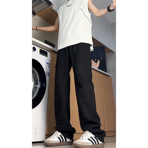 美式高街破洞牛仔裤男微喇高个子加长裤子190cm115直筒裤KZ054P60