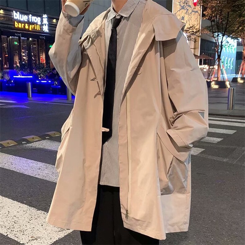 风衣外套2023新连帽中长款韩版大衣宽松港风痞帅上衣服W1479-P58，男装风衣，星座412-2