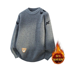 84752JR-P65秋冬款圆领针织毛衣男加绒加厚套头潮牌打底衫，男装T恤，电商D310B