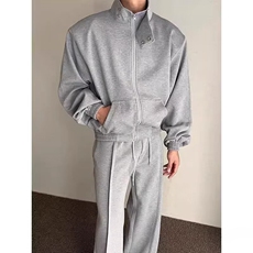 灰色立领垫肩开衫卫衣外套男早秋运动休闲套装宽松卫裤两件套潮流，男装休闲裤，星座218-8