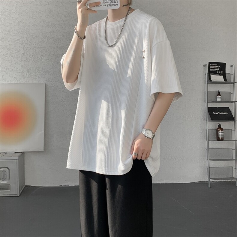 超大码金属标手工设计肌理感短袖T恤8XL-M垂感冰丝半袖DX1220/P38,男装T恤,电商B238