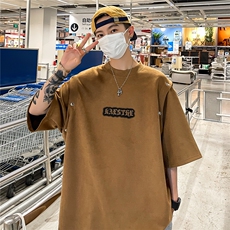 港风夏装新款麂皮绒印花可拆卸圆领宽松短袖T恤男背心潮D286P38，男装背心/马甲，电商A335-1（原A458）