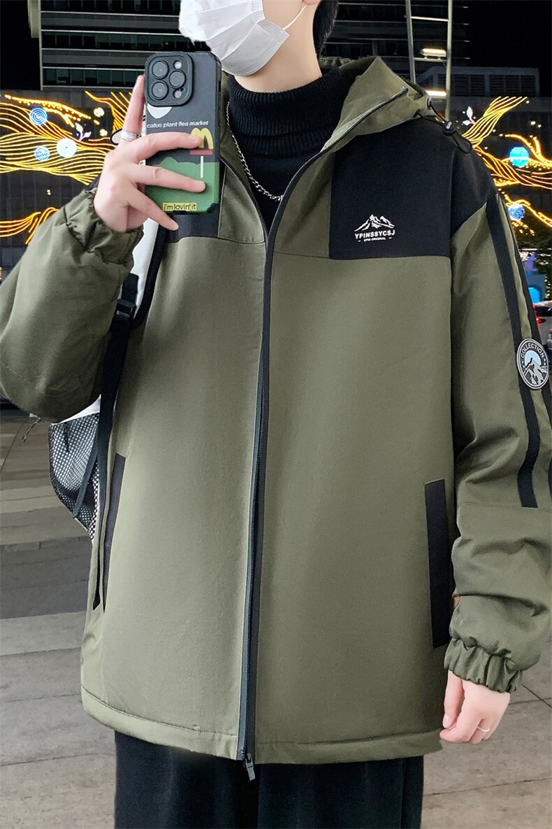 港风秋季男士夹克男宽松时尚连帽休闲夹克外套上衣J898-P53加绒63,男装夹克,星座310B-3