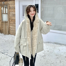 现货！放心推！羊羔毛拼接羽绒服女2025冬新款派克服加厚保暖外套，女装羽绒服，慧尚2-185