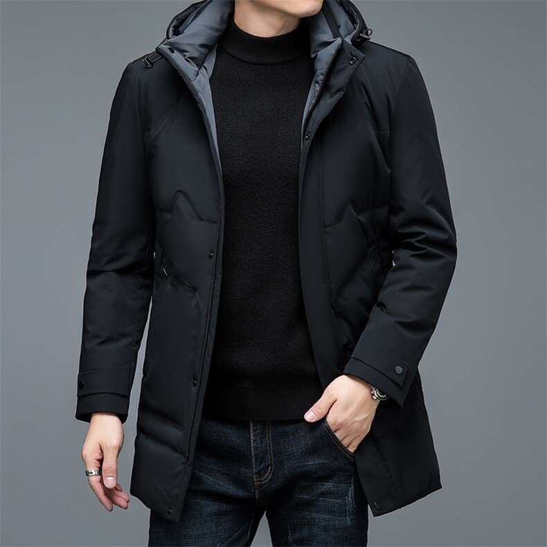 羽绒服男士新款中年商务休闲可脱卸帽上衣冬季厚款保暖男装外套图片
