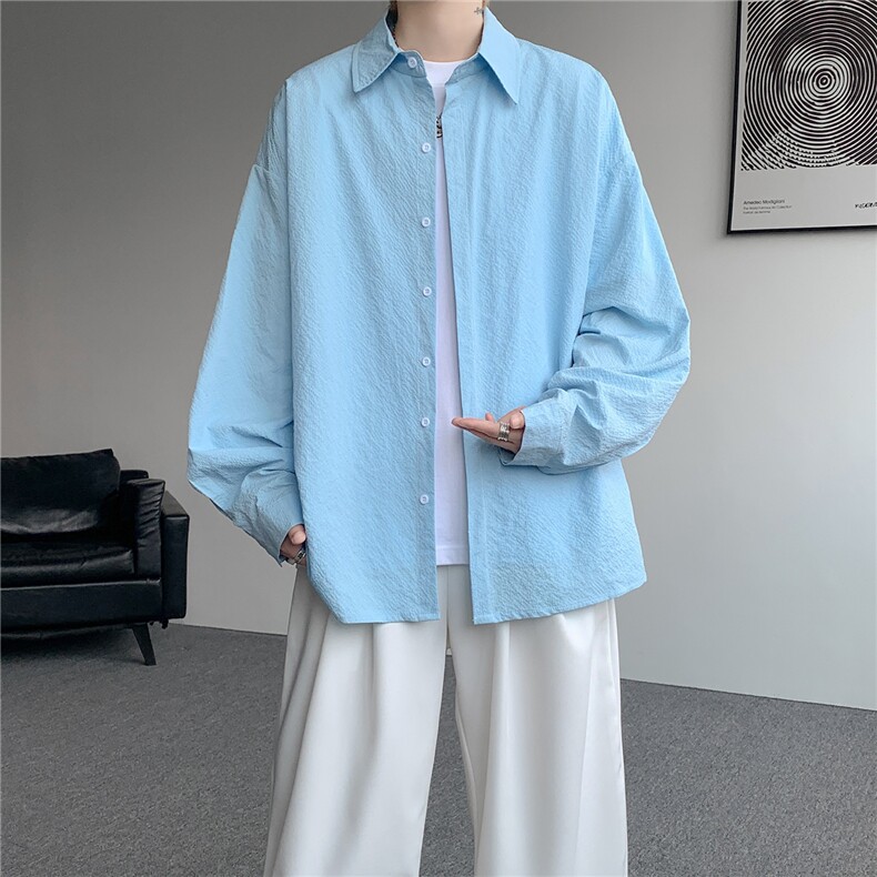 8XL-M泡泡纱盐缩肌理长袖衬衫男春季冰丝外套防晒衬衣CS29007P40,男装防晒衣,电商B312