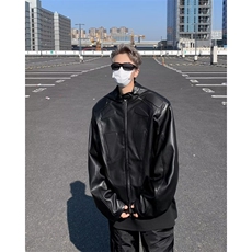 立领起泡东方巴黎PU皮+垫肩黑色M~XXLW9298，男装夹克，星座1116A-1（原606A）