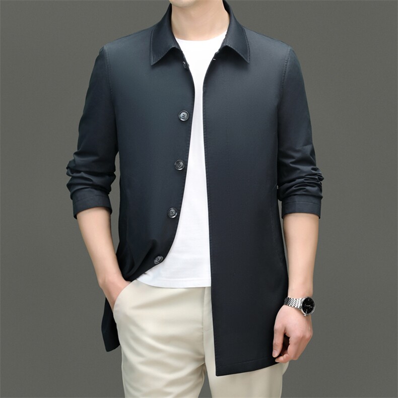 D6816春秋新款男士中长款风衣翻领外套简约通勤商务男装，男装风衣，电商B360