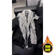 现货高品质美式高街重磅狼王座山雕毛毛领假两件棉衣加厚棉服外套，男装棉衣，电商A443