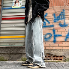 2023美式vibe裤脚拉链牛仔裤男高街潮牌修身显瘦裤，男装牛仔裤，星座716-2