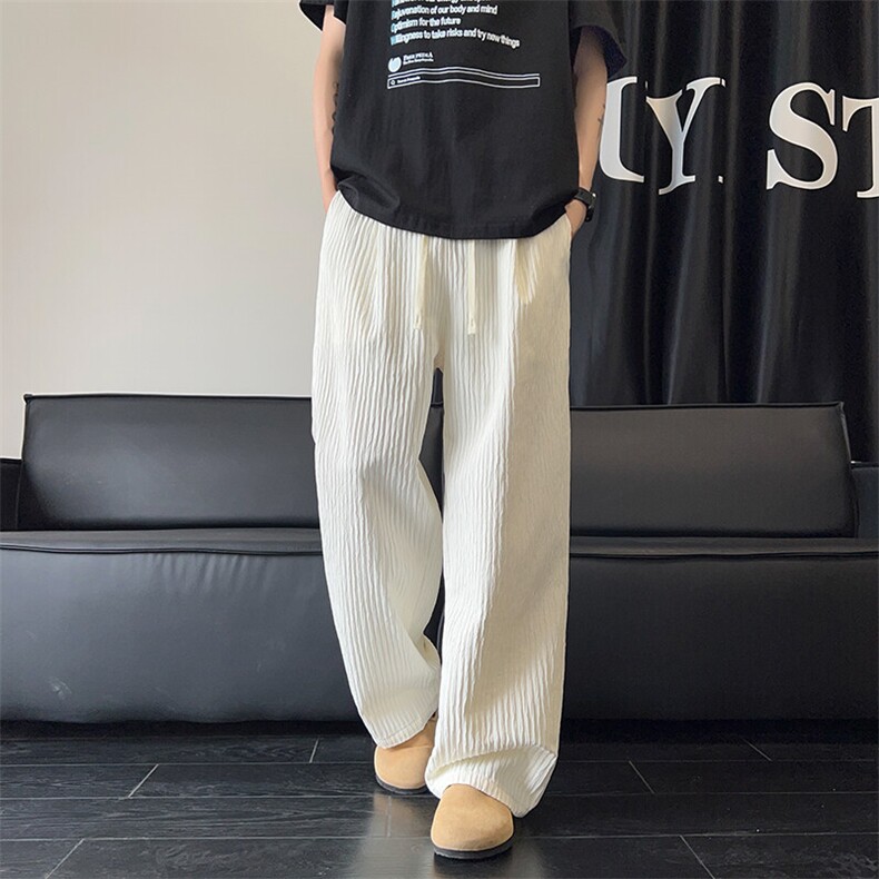 春夏肌理感褶皱休闲直筒长裤K380-P48,男装休闲裤,星座703