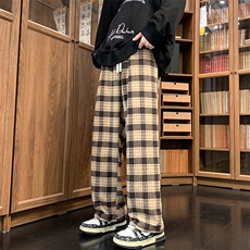 8XL-M特大码加厚毛呢料格子休闲裤宽松直筒长裤子男裤毛呢裤K946，男装休闲裤，电商D206-1