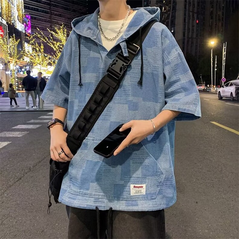 连帽潮流新款T恤青春流行圆领标准男ins夏季潮五分袖TX235P38,男装T恤,星座410-2