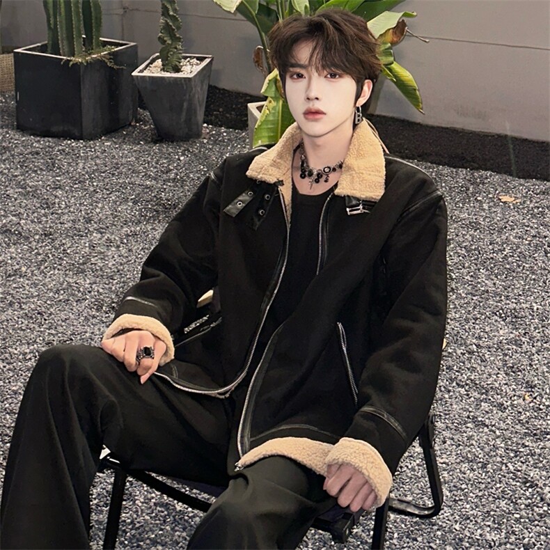 羊羔毛立领棉衣外套男冬季机车棉服加厚保暖麂皮绒1525-P98,男装棉衣,星座910-5
