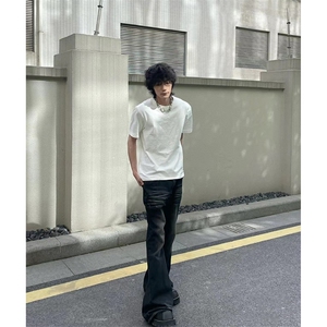 美式ins高街cleanfit重工艺水洗暗黑微喇牛仔裤货号K2401P60图片
