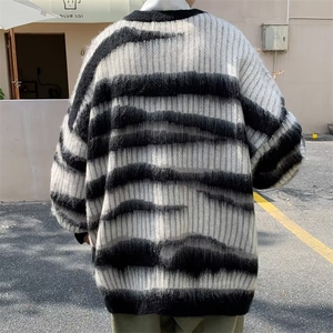 美式复古不规则条纹毛衣男女慵懒风秋冬潮牌针织衫上衣MY917-P48图片