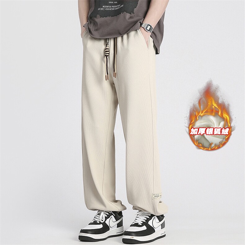 美式字母贴标束脚卫裤男大码加厚银狐绒长裤K1049J加绒-特P40控78,男装休闲裤,电商A001