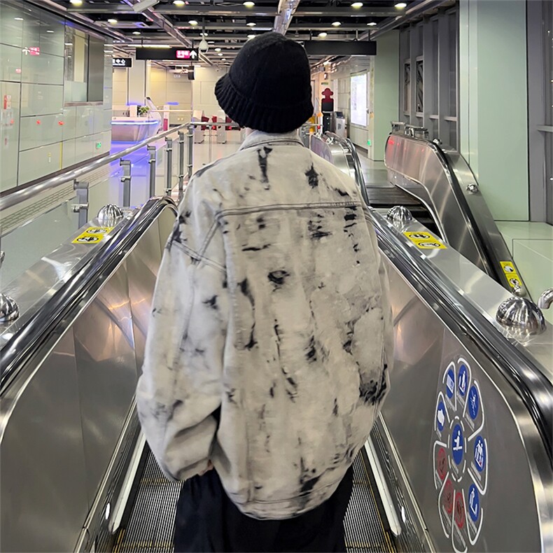 美式牛仔外套男春扎染破坏牛仔衣设计感高街夹克潮NT521P75,男装工装外套,星座301D-2(原星座1004-1）