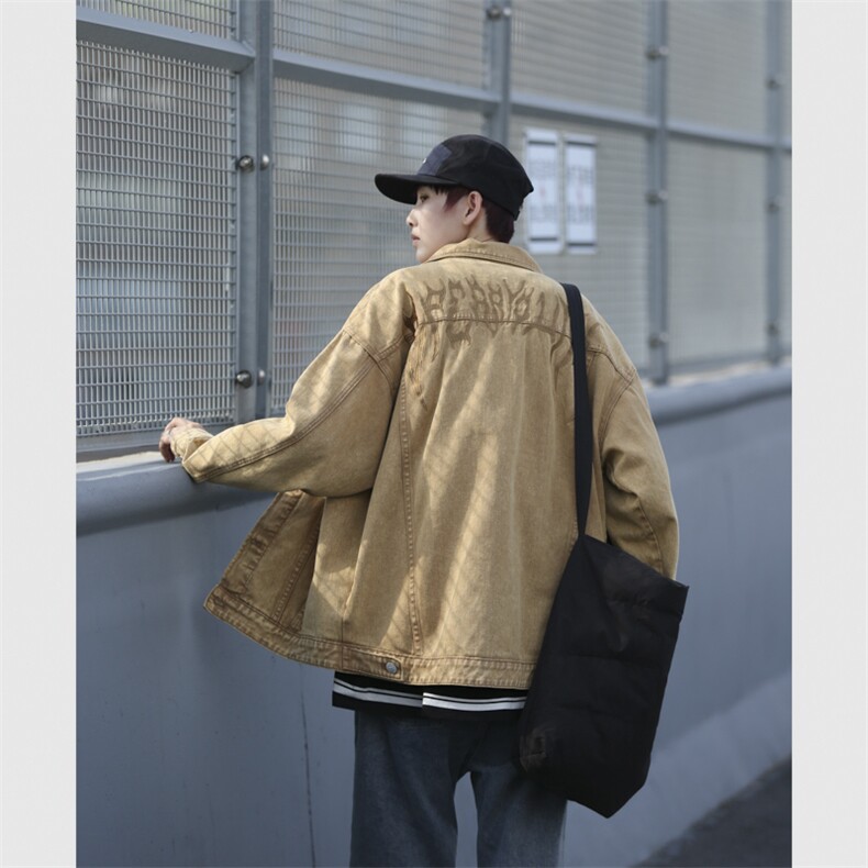 港风秋款男牛仔夹克铁环字母刺绣休闲外套JK87P70,男装夹克,星座1013-1