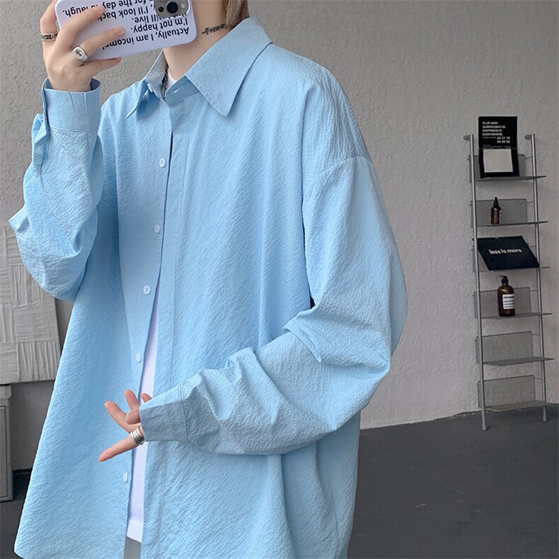 8XL-M泡泡纱盐缩肌理长袖衬衫男夏季冰丝外套防晒衬衣CS29007P40图片