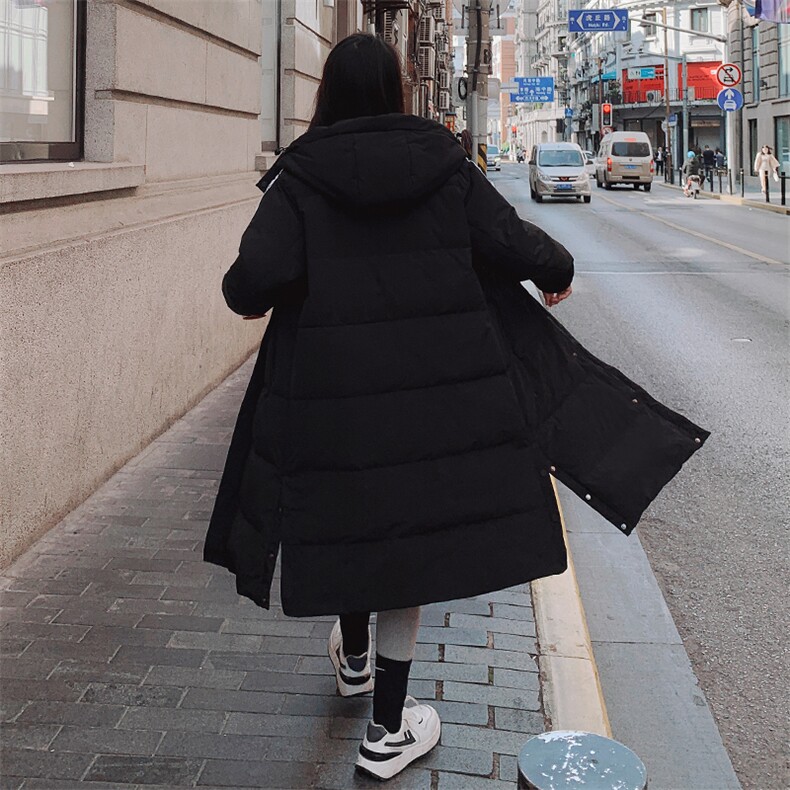 黑色长款羽绒服2024年新款女中长款白鸭绒韩版过膝面包服冬外套爆,女装羽绒服,梦懿尔