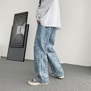 欧美裤子小众日系复古水洗勾花重工艺牛仔裤男直筒  K1279-P46图片