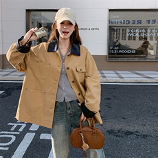 撞色拼接卡其色风衣外套短裙套装女秋季2025新款小个子两件套流行，女装短外套，2C372